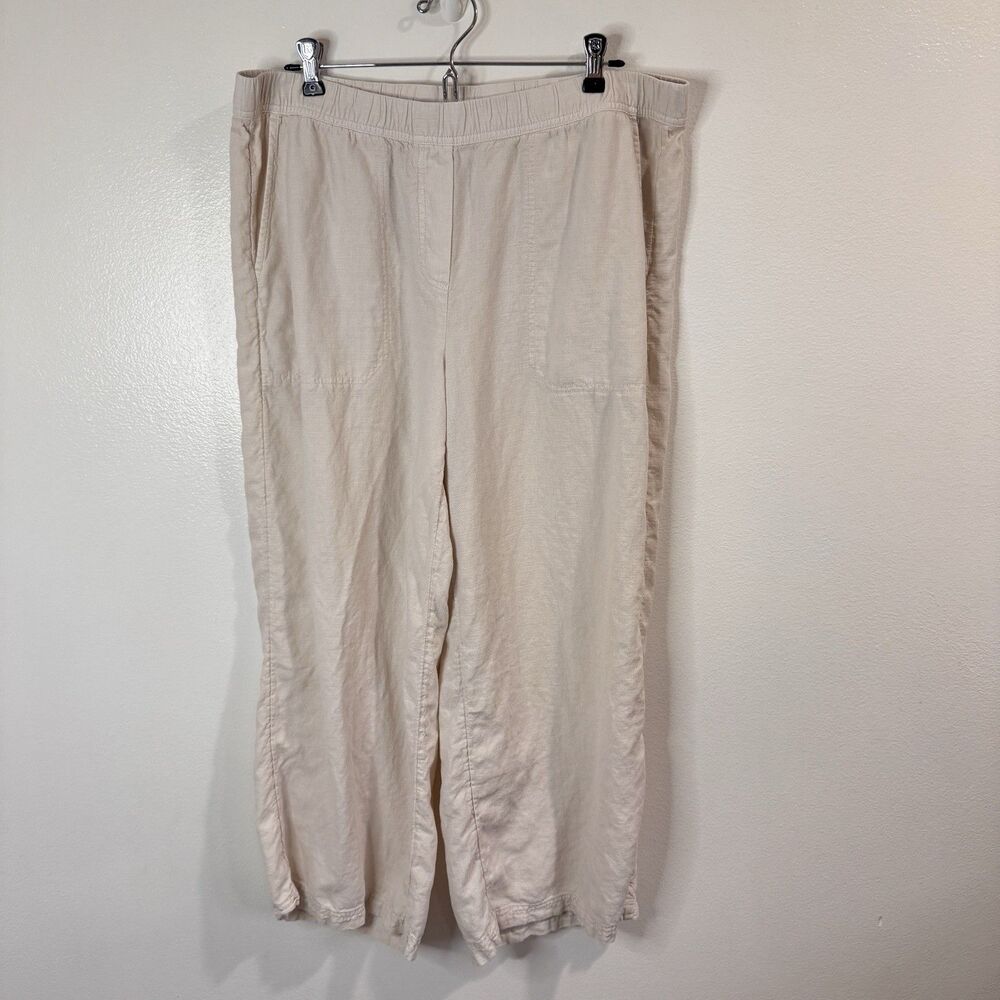 Pure Jill J. Jill Pants M Wide Leg Capri Crop Cream Linen Lyocell Pull On Lagen